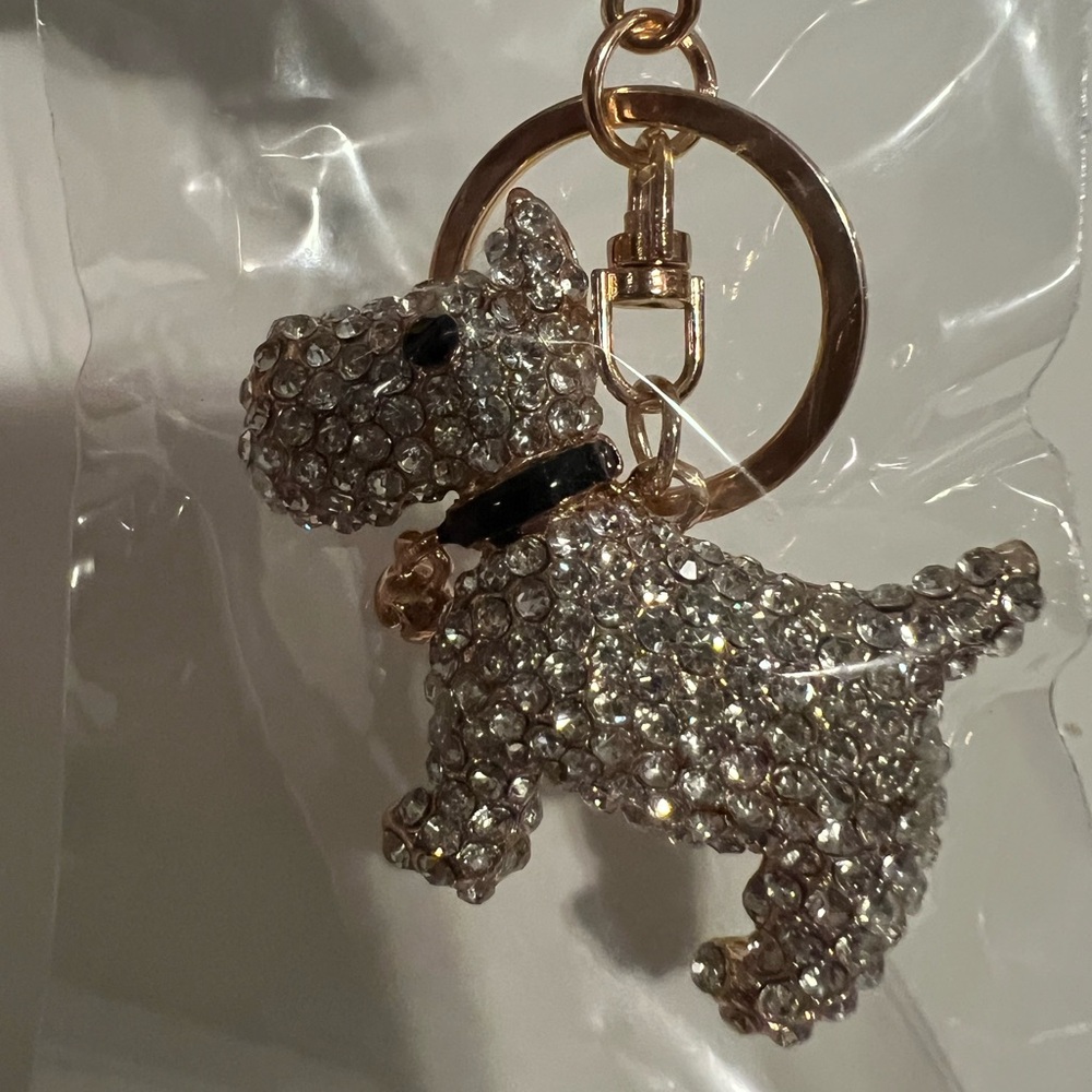 Sparkling Dog Keychain with Gold Accents